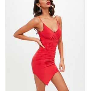 NWT Missguided summer Red slinky wrap dress